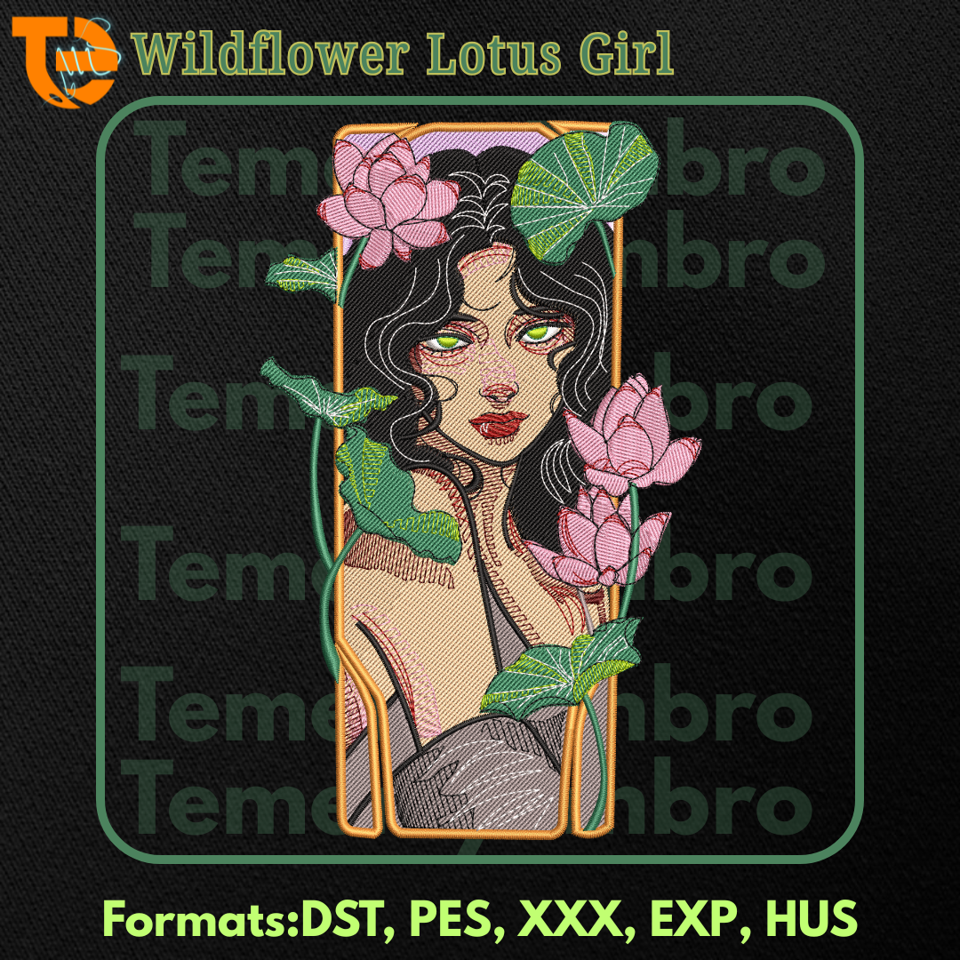 Wildflower Lotus Girl Machine Embroidery Design by Tememy Embro